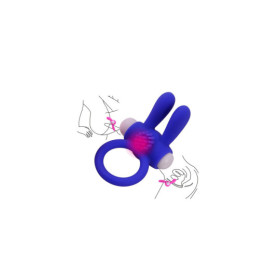 Anneau vibrant silicone bleu avec oreilles de lapin 